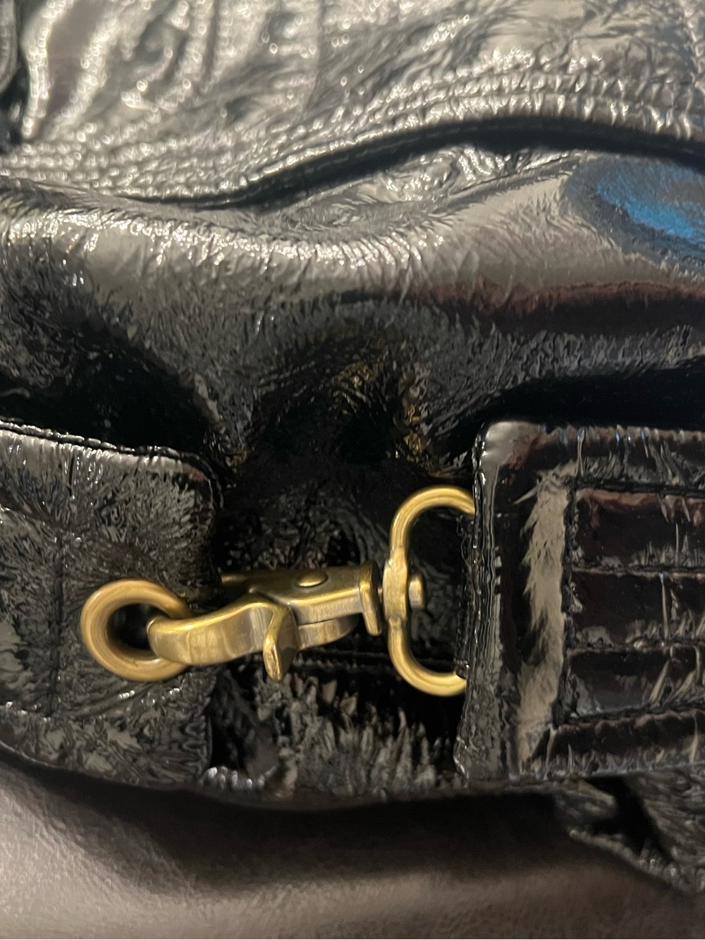 Vintage Kooba Black Crinkled Patent Leather Hobo Shoulder Bag - Gold Hardware - Picture 6 of 16
